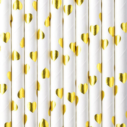 Picture of PAPER STRAWS HEARTS GOLD 19.5CM